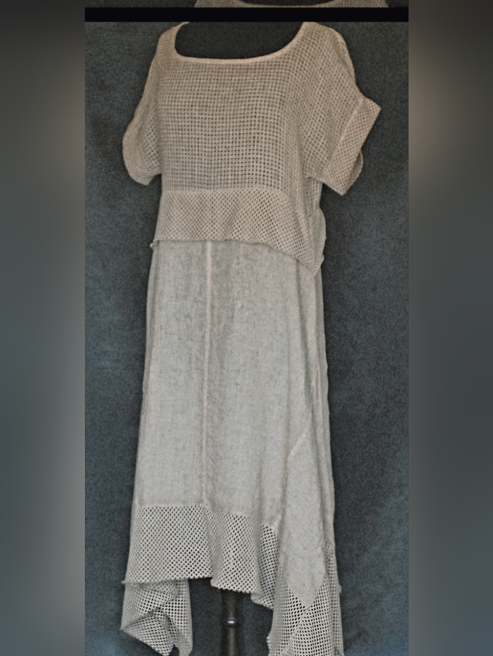 Italian Linen Dress Asymmetrical Hem with Jacquard Top